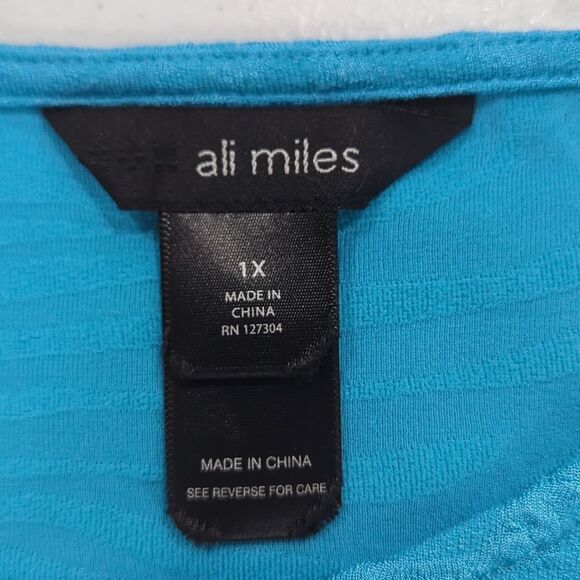 Ali Miles Top Womens 1X Blue Crinkle Art Asymmetric Tunic Blouse Colorful - Picture 5 of 9